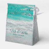Strandbruiloft meneer en mevrouw Turquoise Tropisc Bedankdoosjes (Achterkant)