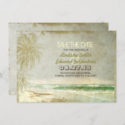 strandbruiloft met de datumkaart save the date (Voorkant / Achterkant)