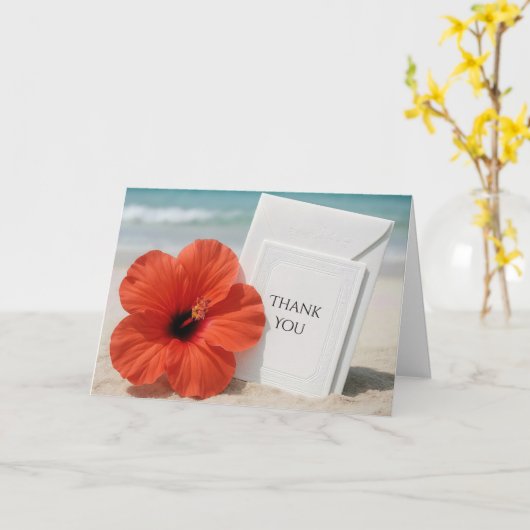 Strandbruiloft met hibiscus bloem Dank u Kaart (Gele Bloem)