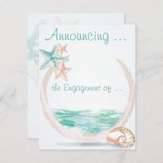 Strandbruiloft met Oceaanbries Betrokkenheid Aankondiging (Voorkant / Achterkant)