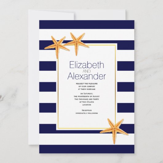 Strandbruiloft met Starfish and marvy blue strepen Kaart (Voorkant)