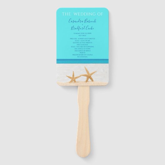  Strandbruiloft met zeester ceremonieprogramma han Handwaaier (Voorkant)