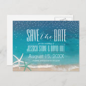 Strandbruiloft met zeester Save the Date Aankondigingskaart (Voorkant / Achterkant)