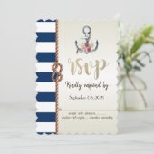 Strandbruiloft Navy Touw,Gestreept RSVP  Kaart (Staand voorkant)
