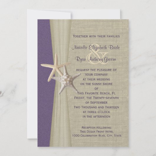 Strandbruiloft Paarse zeester Kaart (Achterkant)