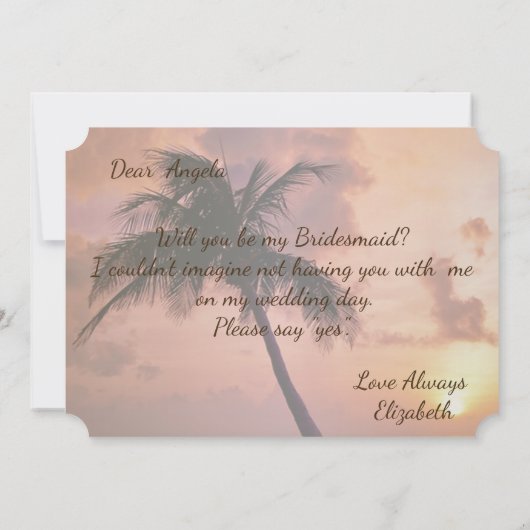 Strandbruiloft, Palm, Zonsondergang, Boot  Bruidsm Kaart (Achterkant)