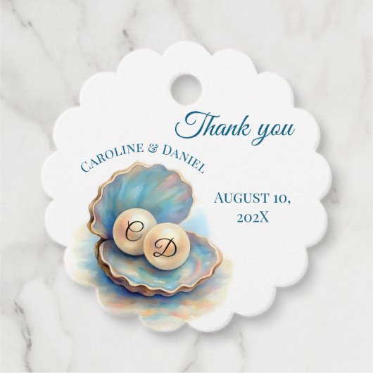 Strandbruiloft parels Shell Elegant Ocean Theme Bedankjes Labels (Voorkant)