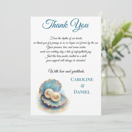 Strandbruiloft parels Shell Elegant Ocean Theme Bedankkaart (Staand voorkant)