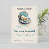 Strandbruiloft parels Shell Elegant Ocean Theme Folie Uitnodiging (Staand Voorkant)