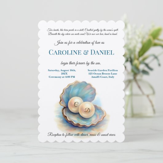 Strandbruiloft parels Shell Elegant Ocean Theme Kaart (Staand voorkant)