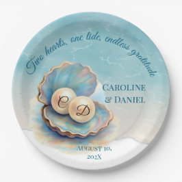 Strandbruiloft parels Shell Elegant Ocean Theme Papieren Bordje