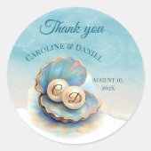 Strandbruiloft parels Shell Elegant Ocean Theme Ronde Sticker (Voorkant)