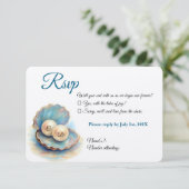 Strandbruiloft parels Shell Elegant Ocean Theme RSVP Kaartje (Staand voorkant)