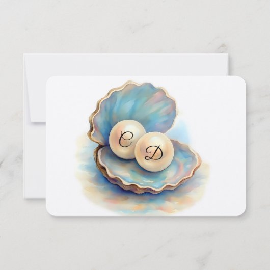 Strandbruiloft parels Shell Elegant Ocean Theme RSVP Kaartje (Achterkant)
