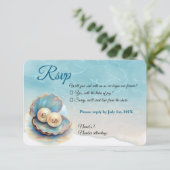 Strandbruiloft parels Shell Elegant Ocean Theme RSVP Kaartje (Staand voorkant)