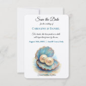 Strandbruiloft parels Shell Elegant Ocean Theme Save The Date (Voorkant)