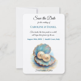 Strandbruiloft parels Shell Elegant Ocean Theme Save The Date