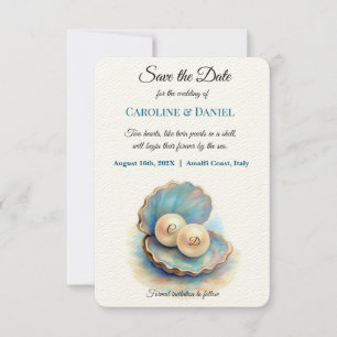 Strandbruiloft parels Shell Elegant Ocean Theme Save The Date
