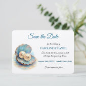 Strandbruiloft parels Shell Elegant Ocean Theme Save The Date (Staand voorkant)