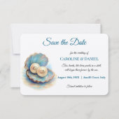 Strandbruiloft parels Shell Elegant Ocean Theme Save The Date (Voorkant)