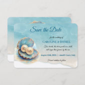 Strandbruiloft parels Shell Elegant Ocean Theme Save The Date (Voorkant / Achterkant)