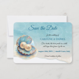 Strandbruiloft parels Shell Elegant Ocean Theme Save The Date