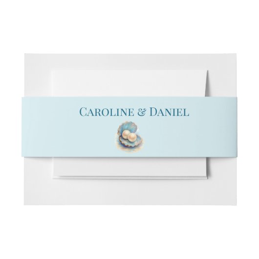 Strandbruiloft parels Shell Elegant Ocean Theme Uitnodigingen Wikkel (Voorkant Voorbeeld)