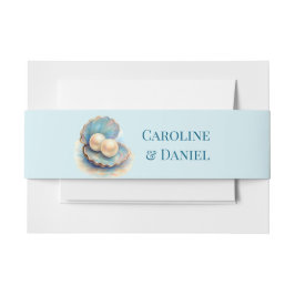 Strandbruiloft parels Shell Elegant Ocean Theme Uitnodigingen Wikkel