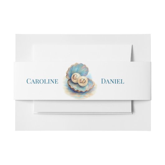 Strandbruiloft parels Shell Elegant Ocean Theme Uitnodigingen Wikkel (Voorkant Voorbeeld)