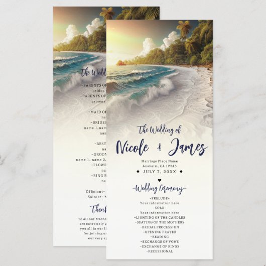 Strandbruiloft Programma Zonsondergang Paradijs Programmakaart (Voorkant / Achterkant)