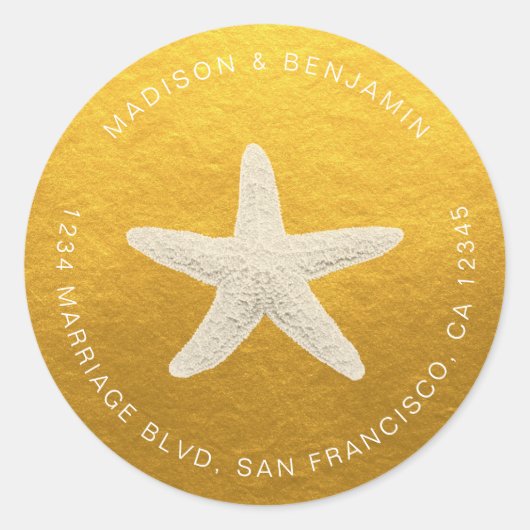 Strandbruiloft Retouradres Goud Sterzeester Ronde Sticker (Voorkant)
