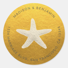 Strandbruiloft retouradres Klassiek Goud met Zeest Ronde Sticker