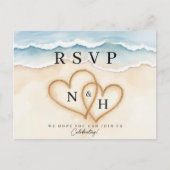 Strandbruiloft RSVP-Briefkaart met zandhartontwerp Briefkaart (Voorkant)