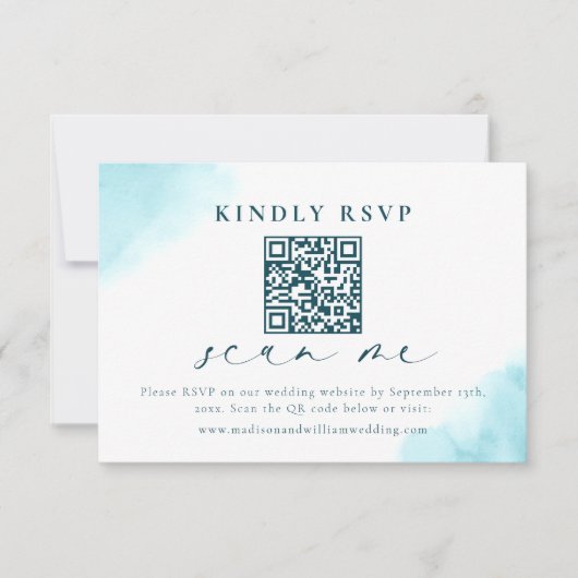 Strandbruiloft RSVP QR Code Kaart (Voorkant)