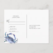 Strandbruiloft RSVP Waterverf Blauwe Krab Briefkaart (Achterkant)