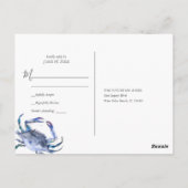 Strandbruiloft RSVP Waterverf Blauwe Krab Briefkaart (Achterkant)
