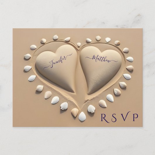 Strandbruiloft RSVP - Zandharten Briefkaart (Voorkant)