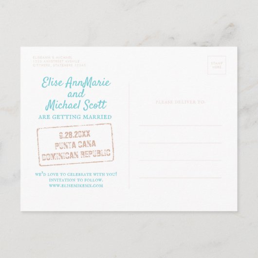 Strandbruiloft Sandy Palm Tree Save the Date Aankondigingskaart (Achterkant)