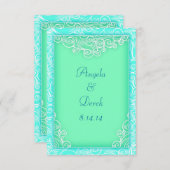 Strandbruiloft Save the Date Aqua en Green Waves (Voorkant / Achterkant)