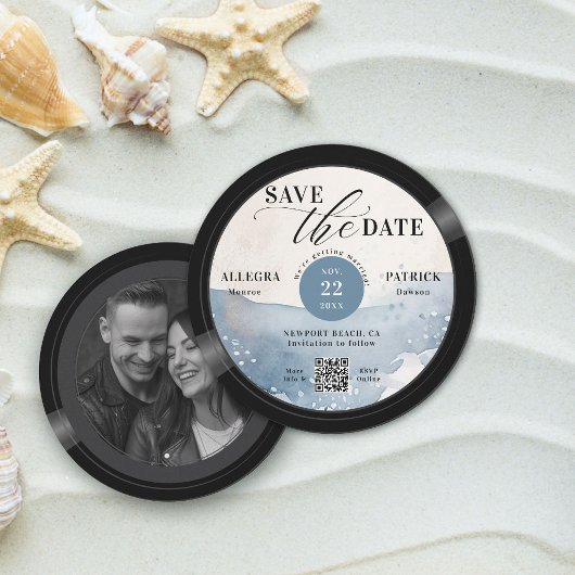Strandbruiloft Save the Date muziekliefhebber QR