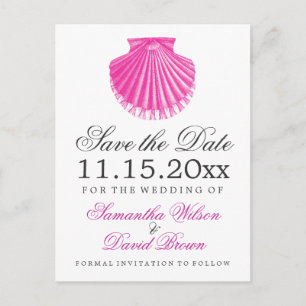 Strandbruiloft Save The Date Scallop Shell Roze Aankondigingskaart