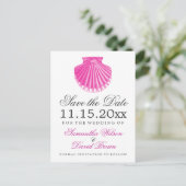 Strandbruiloft Save The Date Scallop Shell Roze Aankondigingskaart (Staand voorkant)