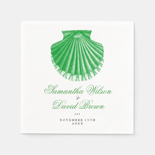 Strandbruiloft Scallop Shell Groen Servetten (Voorkant)