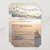 Strandbruiloft, schelpen slingerlichten receptie kaart (Voorkant / Achterkant)