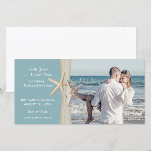 Strandbruiloft Starfish Blue Save the Date Foto (Voorkant / Achterkant)