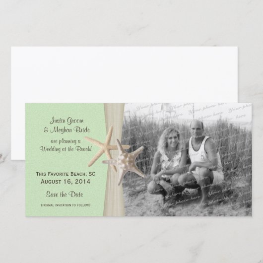 Strandbruiloft Starfish Green Save the Date Foto (Voorkant / Achterkant)