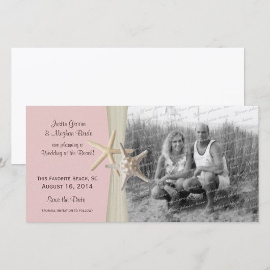 Strandbruiloft Starfish Pink Save the Date Foto (Voorkant / Achterkant)