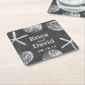 Strandbruiloft Starfish & Seashells Krijtbord Kartonnen Onderzetters (Schuin)