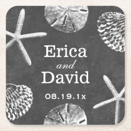 Strandbruiloft Starfish & Seashells Krijtbord Kartonnen Onderzetters