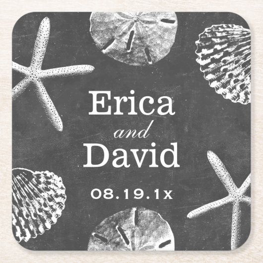 Strandbruiloft Starfish & Seashells Krijtbord Kartonnen Onderzetters (Voorkant)